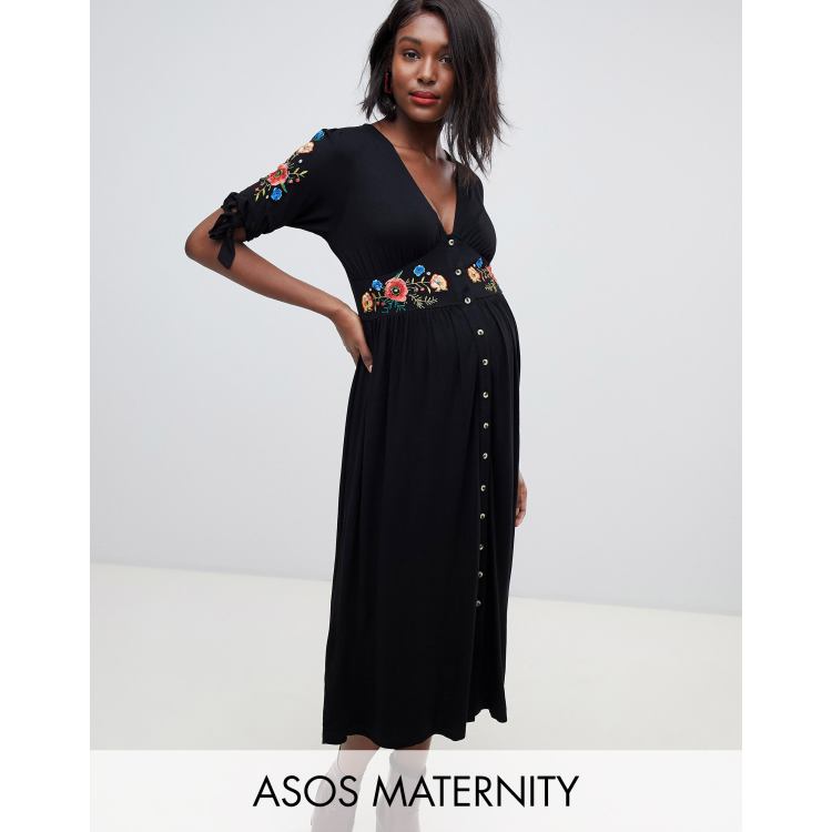 Asos design embroidered midi button through clearance tea dress