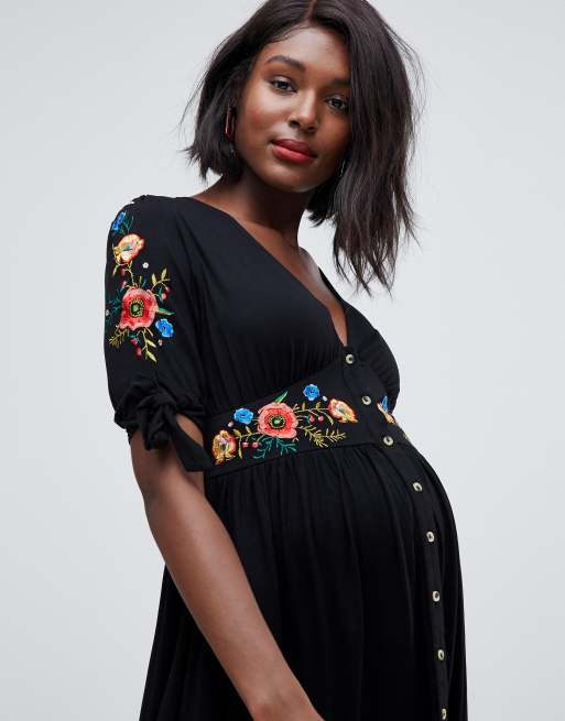 Asos design embroidered midi button through tea dress sale