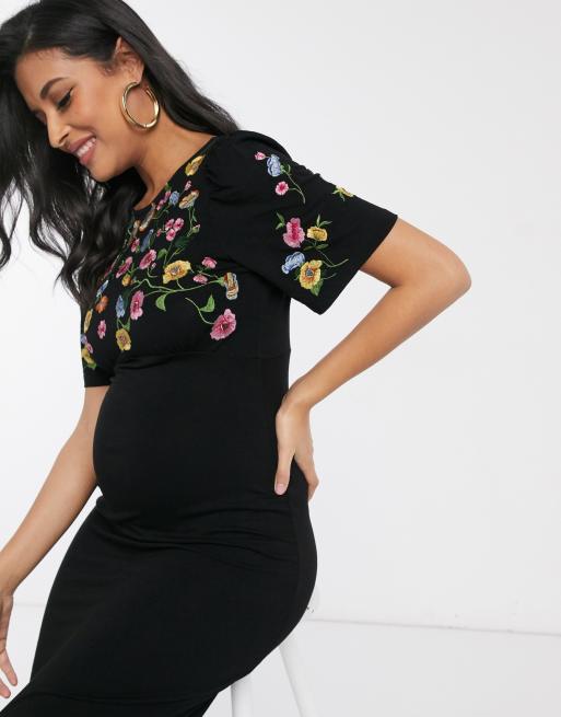 Asos Design Maternity Embroidered Midi Dress Asos