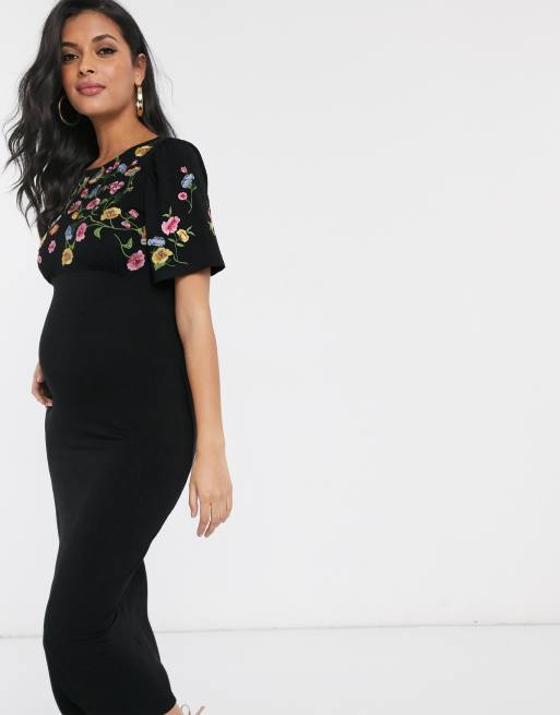 Asos Design Maternity Embroidered Midi Dress Asos