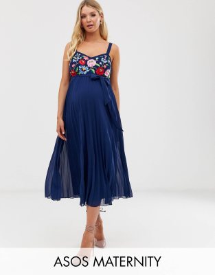 asos navy embroidered dress