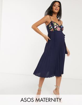 asos navy embroidered dress