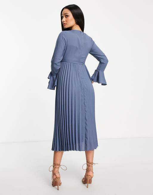 ASOS DESIGN Maternity embroidered pleated midi dress in blue