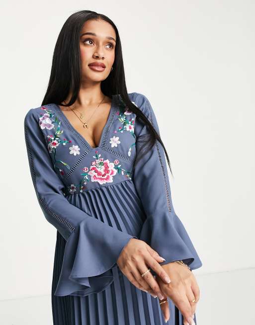 Asos pleated embroidered clearance dress