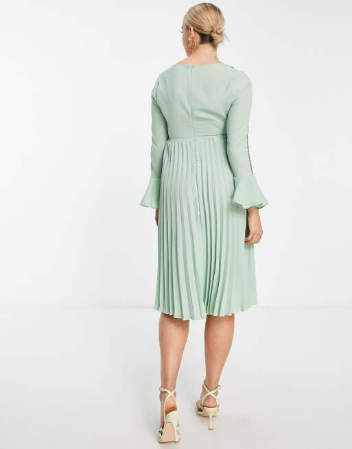 ASOS DESIGN Maternity embroidered pleated midi dress in sage