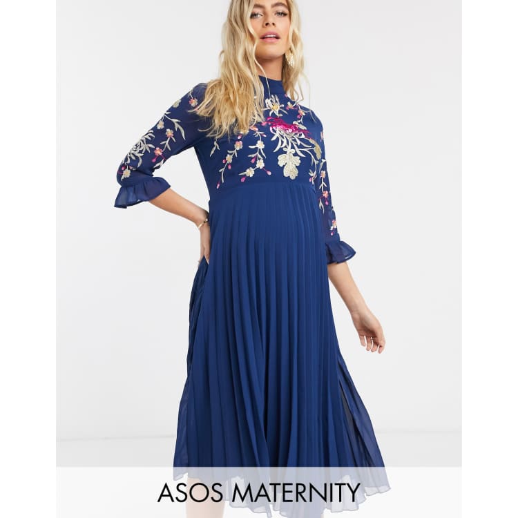 ASOS DESIGN Maternity high neck embroidered midi dress