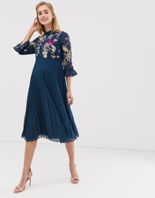 asos navy embroidered dress