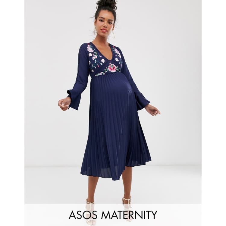 ASOS DESIGN Maternity pleated high neck midi dress