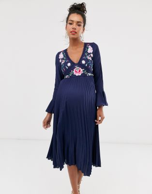 asos design pleated midi dress with lace inserts