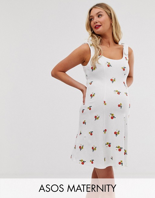 ASOS DESIGN Maternity embroidered rib sundress with tie straps