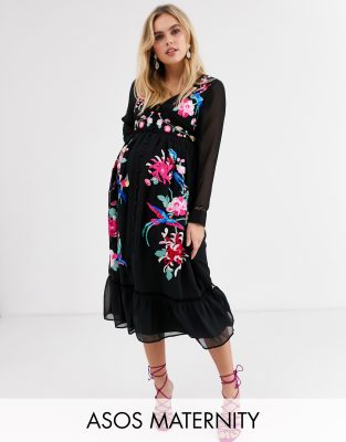 asos maternity embroidered dress