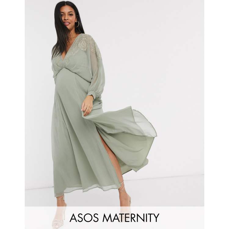 ASOS DESIGN Maternity embroidered yoke crinkle chiffon maxi dress | ASOS