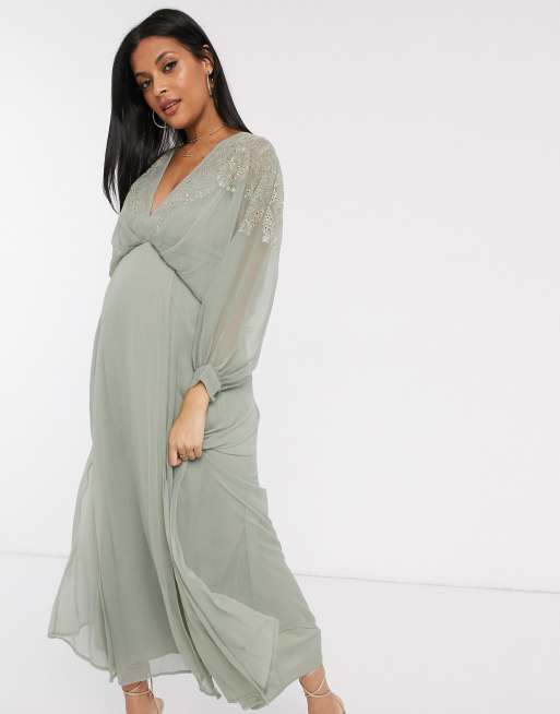 ASOS DESIGN Maternity embroidered yoke crinkle chiffon maxi dress | ASOS