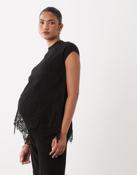 ASOS DESIGN Maternity ensemble 2 pièces en maille compacte avec détail dentelle noir - view 1