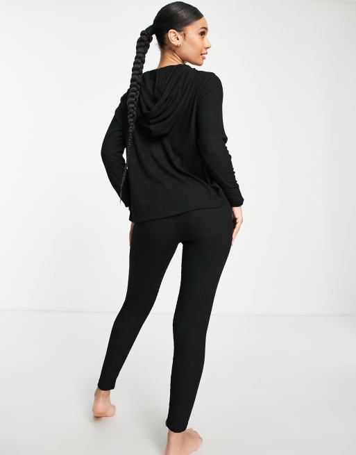 ASOS DESIGN Maternity - Ensemble confort en tissu côtelé ultra doux avec sweat à capuche oversize fendu et legging - Noir, 2 de 4