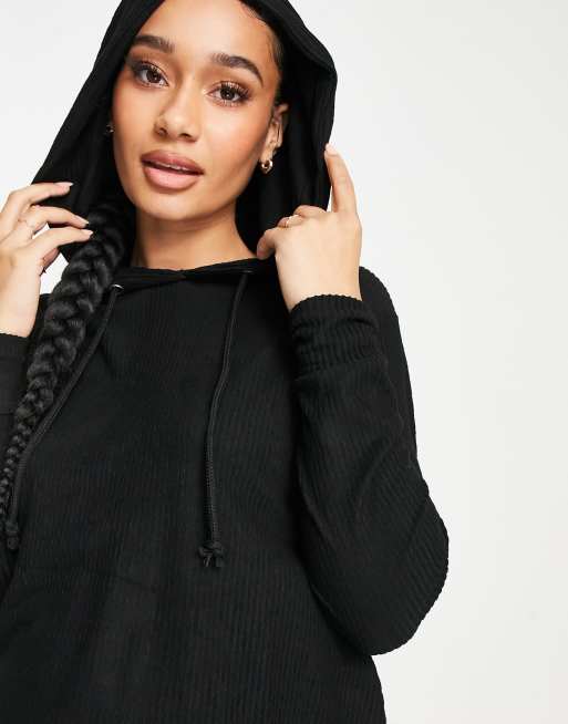 ASOS DESIGN Maternity - Ensemble confort en tissu côtelé ultra doux avec sweat à capuche oversize fendu et legging - Noir, 4 de 4