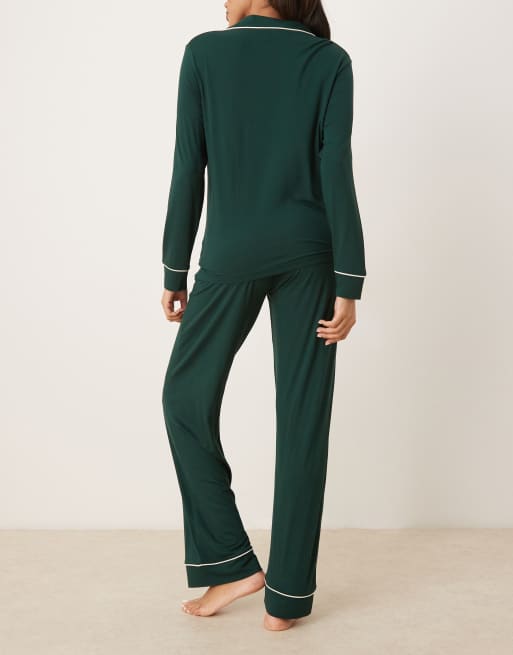ASOS DESIGN Maternity - Ensemble de pyjama ultra doux avec pantalon et chemise à manches longues - Vert foncé, 3 de 4