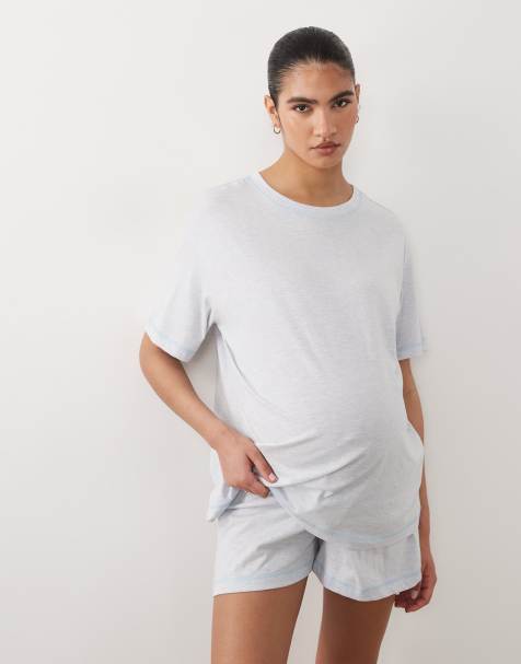 ASOS DESIGN Maternity - Essential - Ensemble de pyjama avec short style caleçon et t-shirt oversize - Bleu chiné - view 1