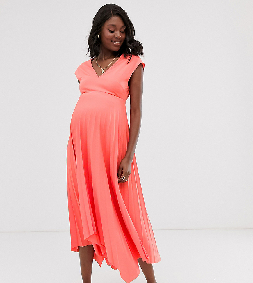 ASOS DESIGN Maternity - Exclusieve geplooide midi-jurk met V-hals-Groen