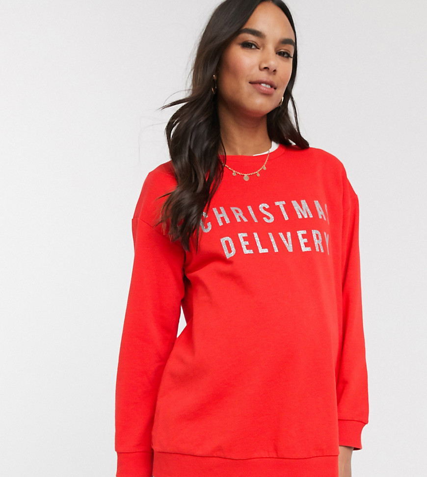 ASOS DESIGN Maternity - Exclusieve sweater met kerstlevering en glitterprint-Rood