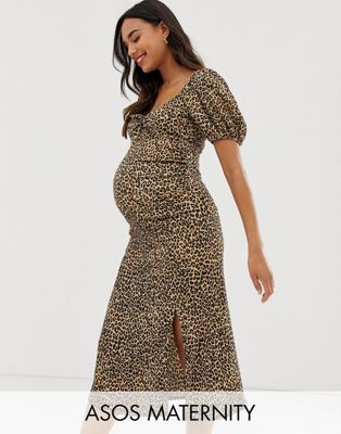 ASOS DESIGN Maternity exclusive animal print textured midi dress with ...