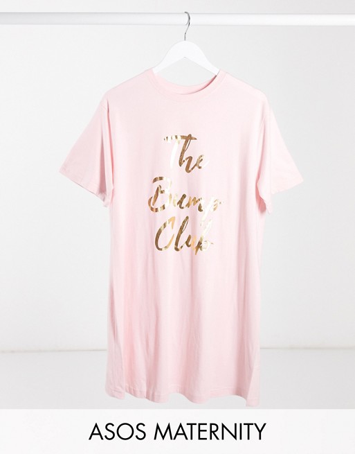 ASOS DESIGN Maternity exclusive bump club sleep tee in pink