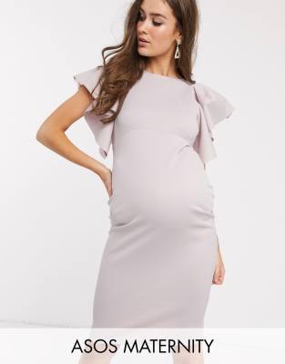 ASOS DESIGN Maternity Exclusive cape sleeve midi dress in pink | ASOS