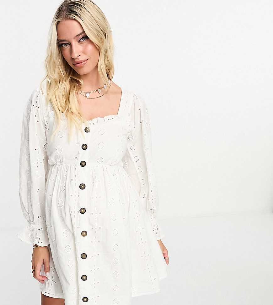 Asos Maternity Asos Design Maternity Exclusive Eyelet Square Neck Button Through Dress In White