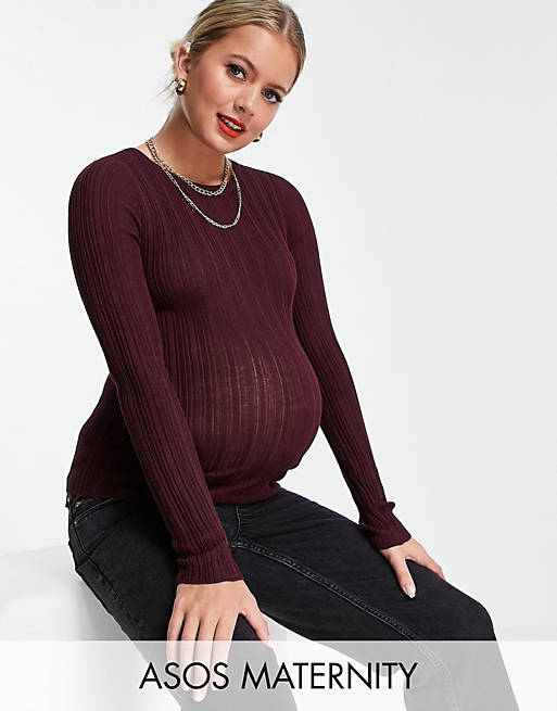  Maternity EXCLUSIVE jumper with crew neck in rib in dark red 