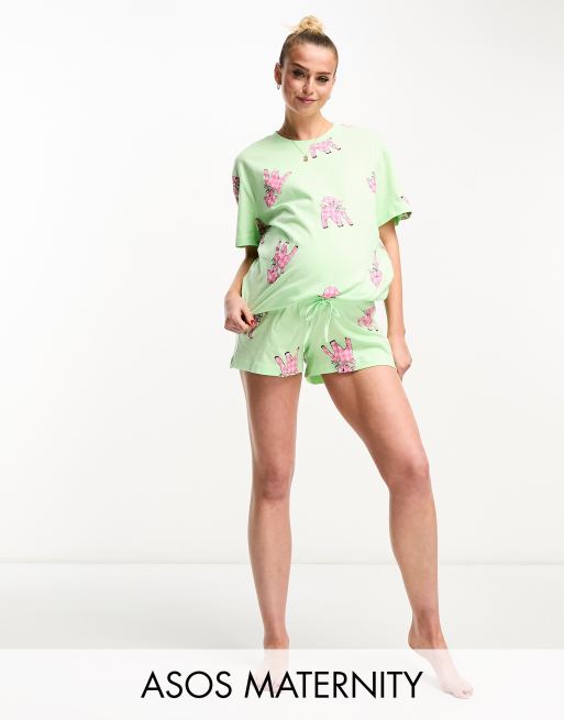 ASOS DESIGN Maternity exclusive lamb oversized tee & short pyjama set in mint