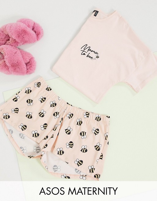 ASOS DESIGN Maternity exclusive mama to bee tee & short pyjama set in peach