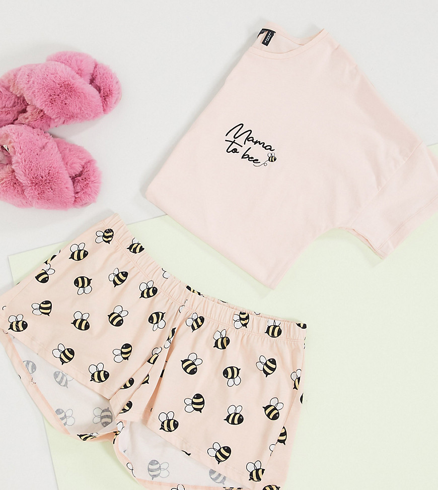 ASOS DESIGN Maternity exclusive mama to bee tee & short pyjama set in peach-Pink