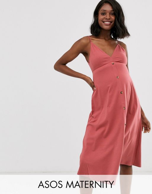 ASOS DESIGN Maternity exclusive midi cami smock dress with buttons | ASOS