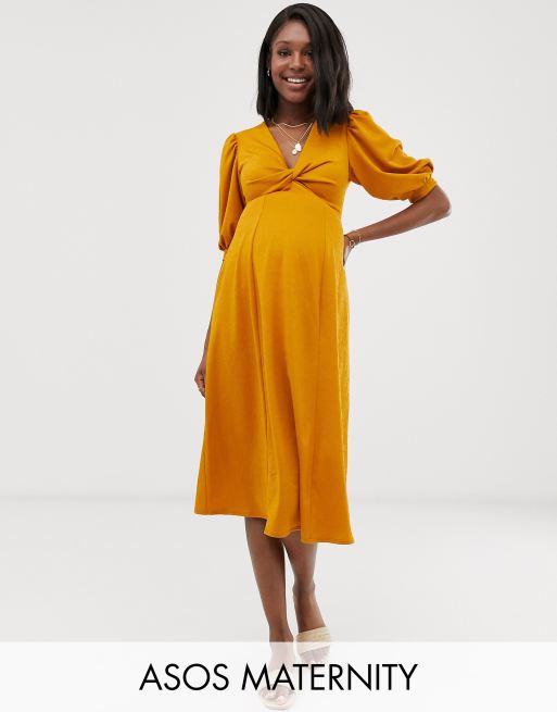 Asos Design Maternity Exclusive Midi Twist Front Tea Dress Asos