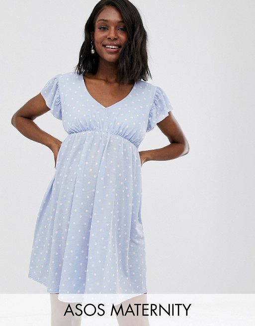 ASOS DESIGN Maternity exclusive mini textured smock dress in spot