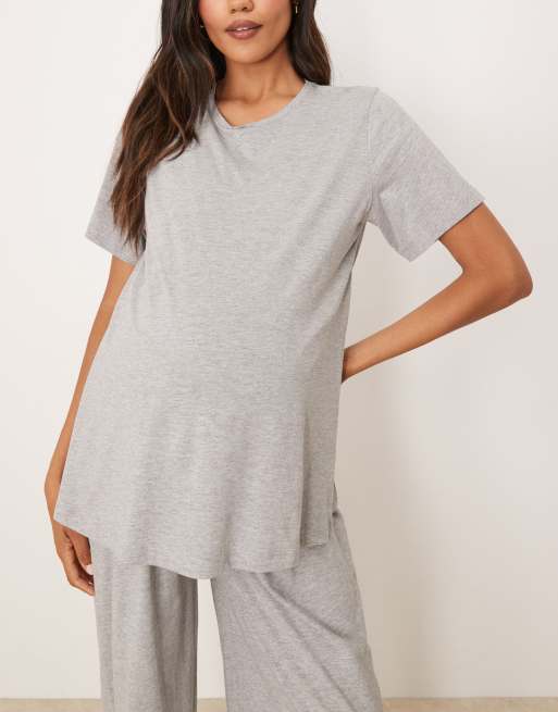 ASOS DESIGN Maternity exclusive mix & match cotton nursing pajama tee in gray