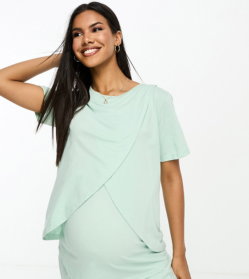 ASOS DESIGN Maternity exclusive mix & match cotton nursing pajama tee in sage-Green