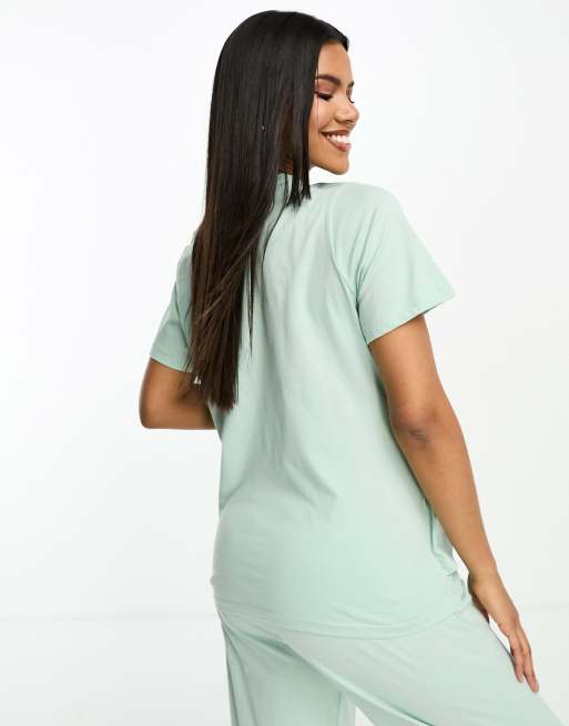 ASOS DESIGN Maternity exclusive mix & match cotton nursing pajama tee in sage, 3 of 4