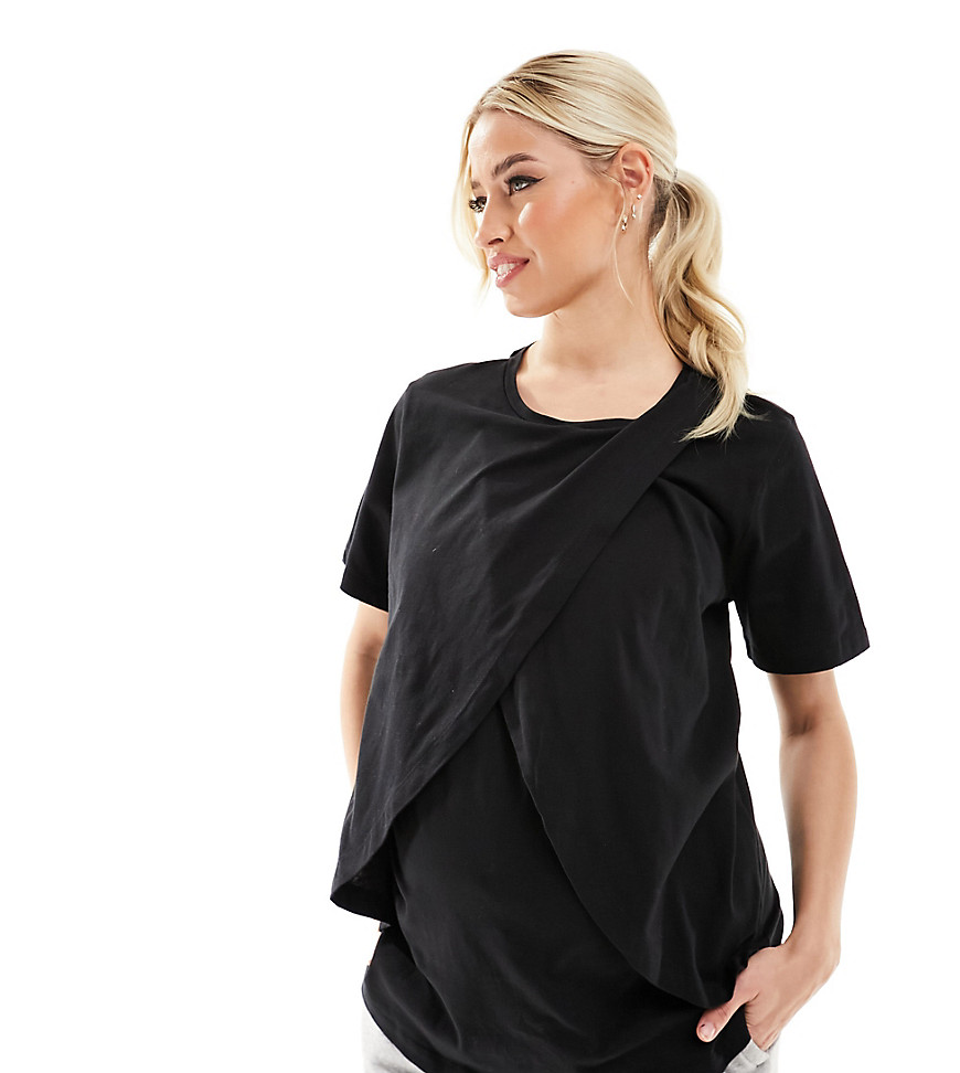 ASOS DESIGN Maternity exclusive mix & match cotton nursing pyjama tee in black