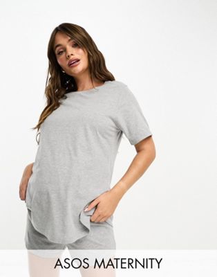 ASOS DESIGN Maternity exclusive mix & match cotton nursing pyjama tee in grey marl