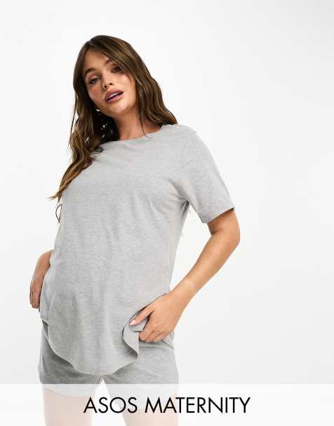 ASOS DESIGN Maternity exclusive mix match cotton nursing pyjama tee in grey marl ASOS