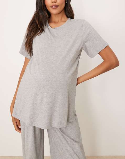 ASOS DESIGN Maternity exclusive mix & match cotton nursing pyjama tee in grey - view 1