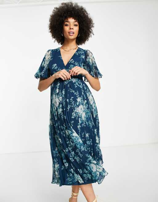 Asos design maternity kimono pleated midi dress sale