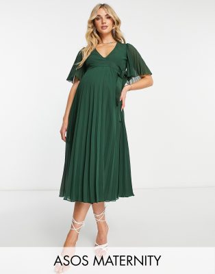 ASOS DESIGN Maternity elastic pleated midi dress in pastel yellow