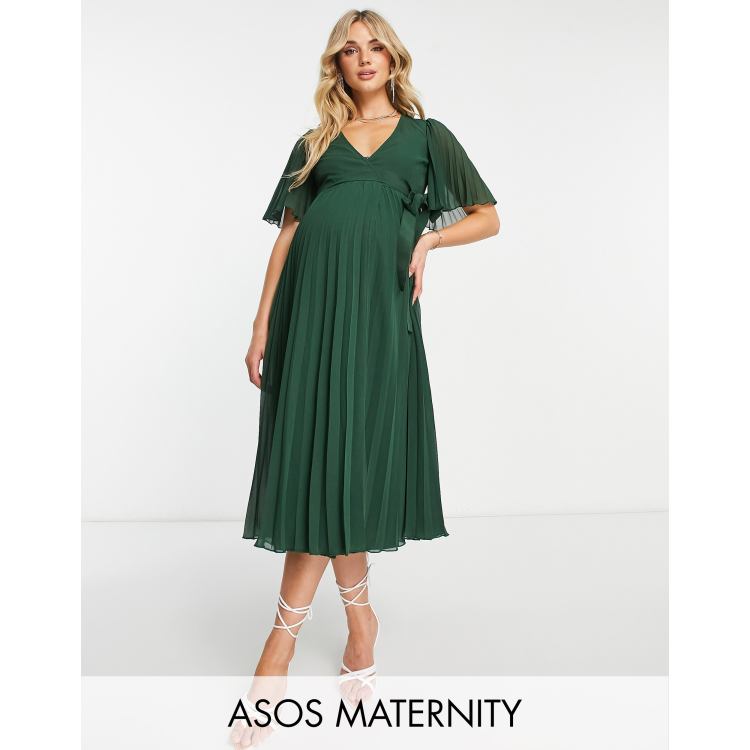 knee length dresses for ladies NEW Asos Maternity Lace Wrap Midi Dress Navy sz Medium – Me n Mommy To Be main image 0