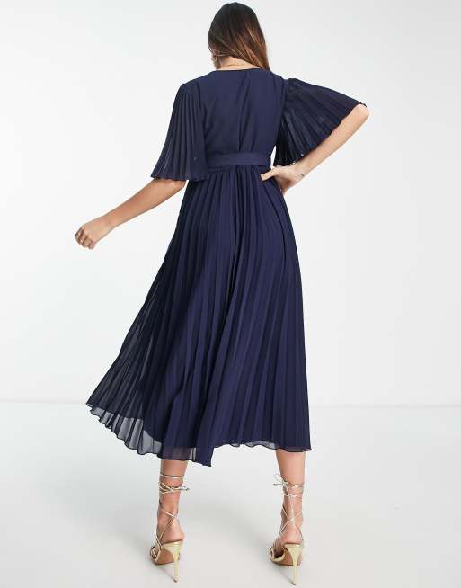 ASOS DESIGN Maternity exclusive pleated midi dress with kimono sleeve and tie waist