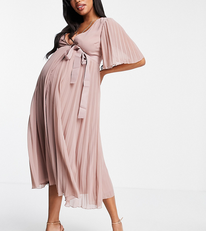 ASOS Maternity ASOS DESIGN Maternity exclusive pleated midi dress with kimono sleeve and tie waist-Pink