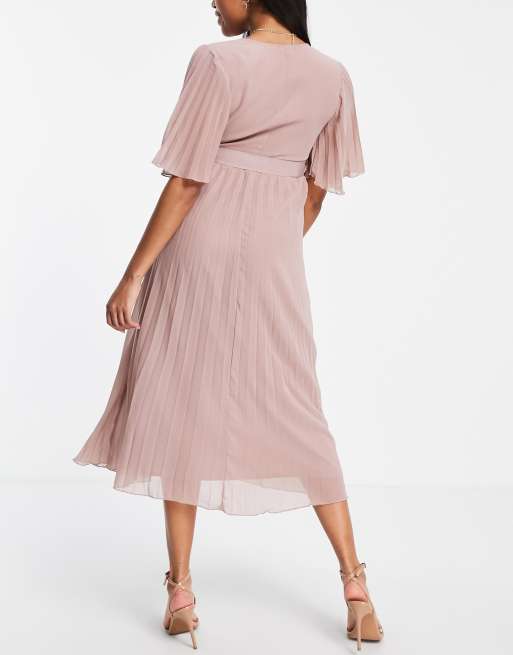 ASOS DESIGN Maternity exclusive pleated midi dress with kimono sleeve and tie waist ASOS