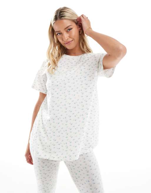 ASOS DESIGN Maternity – Exclusive – Småblommig pyjamas med t-shirt med amningsfunktion och leggings, 2 av 4