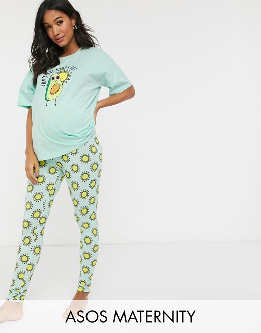 ASOS DESIGN Maternity exclusive sun's out bumps out avocado tee & legging set